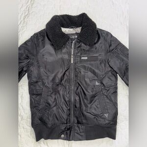 Joe’s boy size M (10-12)Black bomber jacket with fur collar